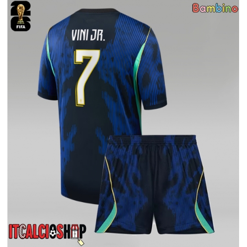 Brasile Vinicius Junior #7 Seconda Maglia Bambino Mondiali 2026 Manica Corta (+ Pantaloni corti)